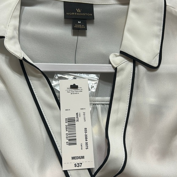 Worthington White Blouse with Black Trim M - Picture 3 of 6
